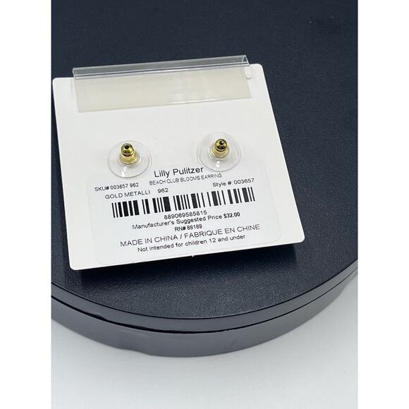 Lilly Pulitzer Beach Club Blooms Pave Flower Stud Gold Tone‎ Earrings New - Picture 6 of 8